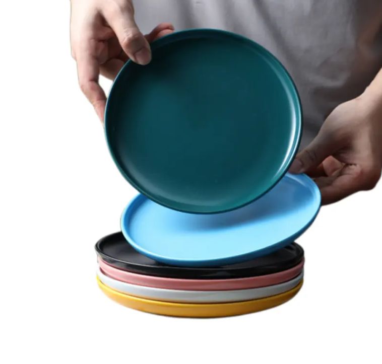 Round Ceramic Plate Modern Creative Pizza Plate Tableware - Nordic Style Colorful glaze for home, restaurant, and hotel kitchen - Micorwavw and dishwasher safe - T-13