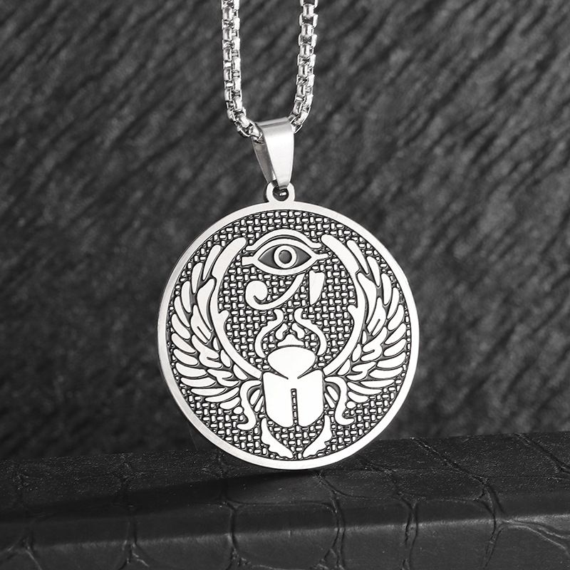 Necklace Stainless steel Egyptian Beetle Horus Eye Necklace Eye symbol necklace titanium steel pendant CRRSHOP unisex jewelry 