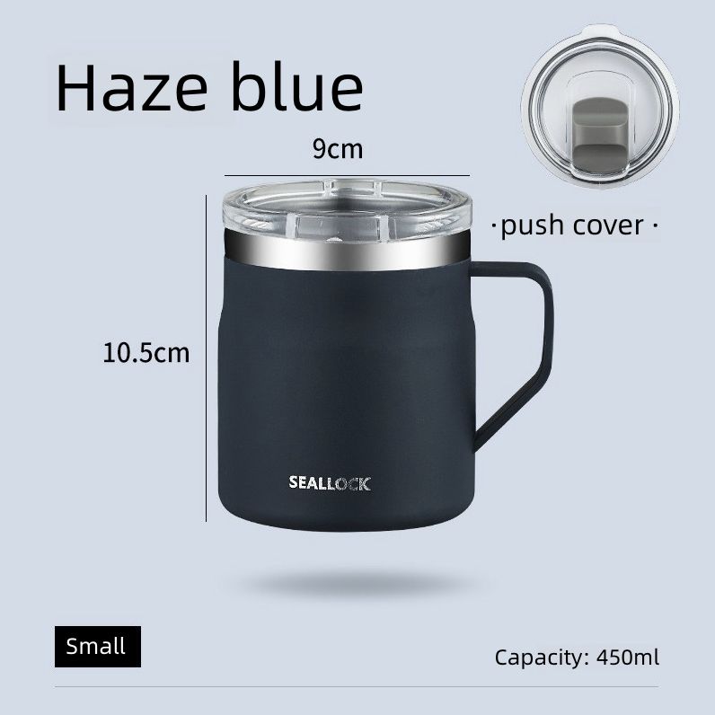 Ins Style Stainless Steel Coffee Cup Portable Insulated Water Cup Stainless Steel Cup Sealed with Lid Mark Cup Kitchen Dining Dinnerware Coffee Cups Mugsblue