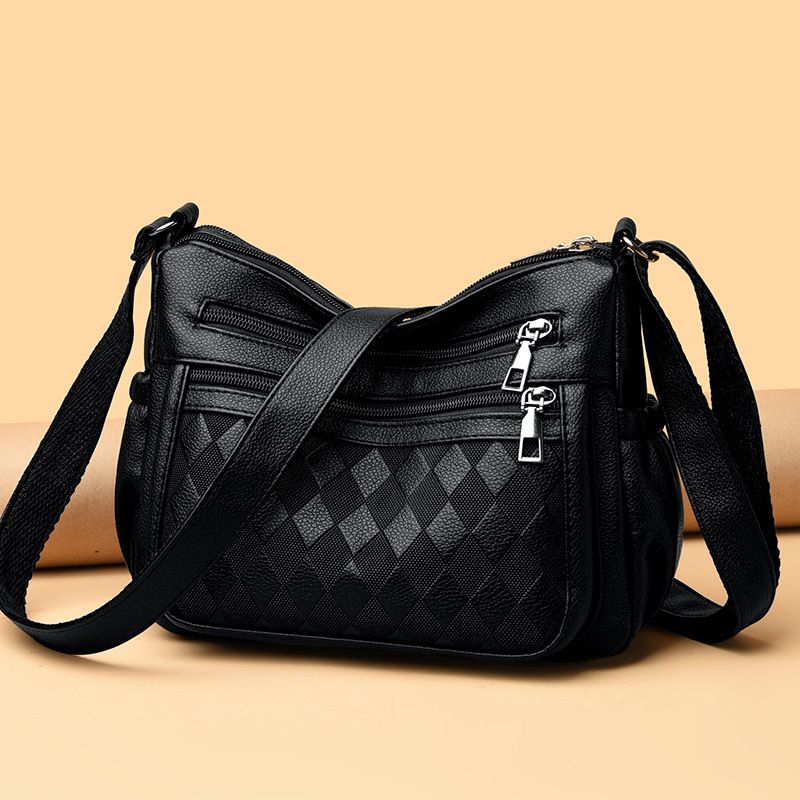 Women Soft Leather Large Capacity Crossbody Bag Simple Versatile Shoulder Purse Casual Mother Handbag
