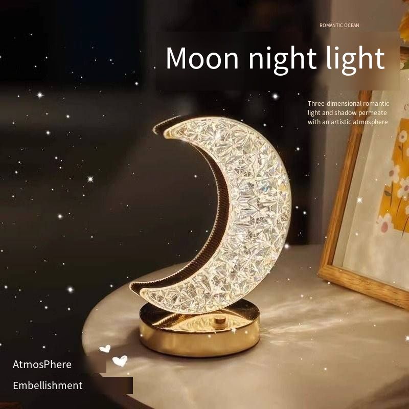 2026 New Crystal Moon Table Lamp Luxury High-end Sense Rechargeable Atmosphere Night Light Modern Minimalist Home Decor Lamp for Bedroom Living Room Desktop Decoration