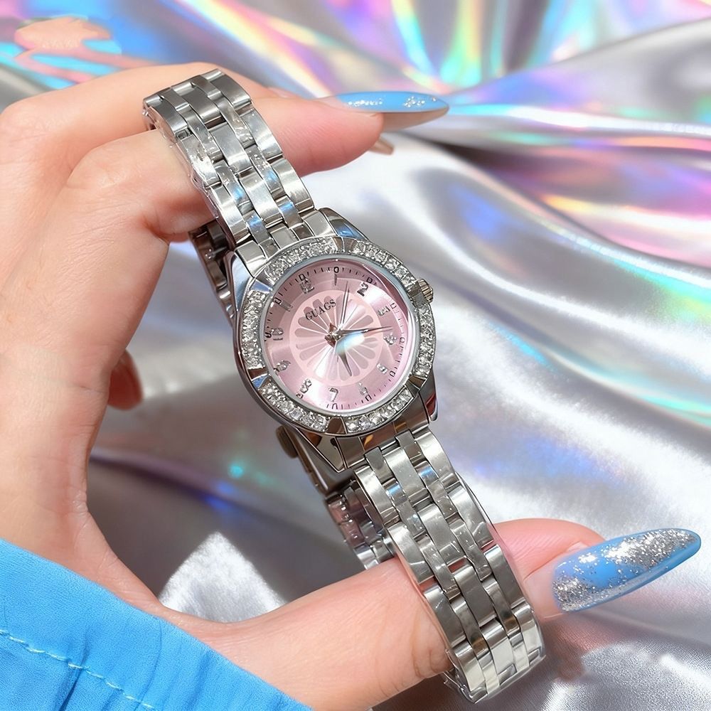 Fresh Style Women Quartz Watch, Exquisite Small Dial Wristwatch, Sparkling Diamond Inlaid Blue Daisy Decor, Minimalist Light Luxury Elegant Wrist Accessory, Fashion Delicate Watch for Women Daily Casual Dating