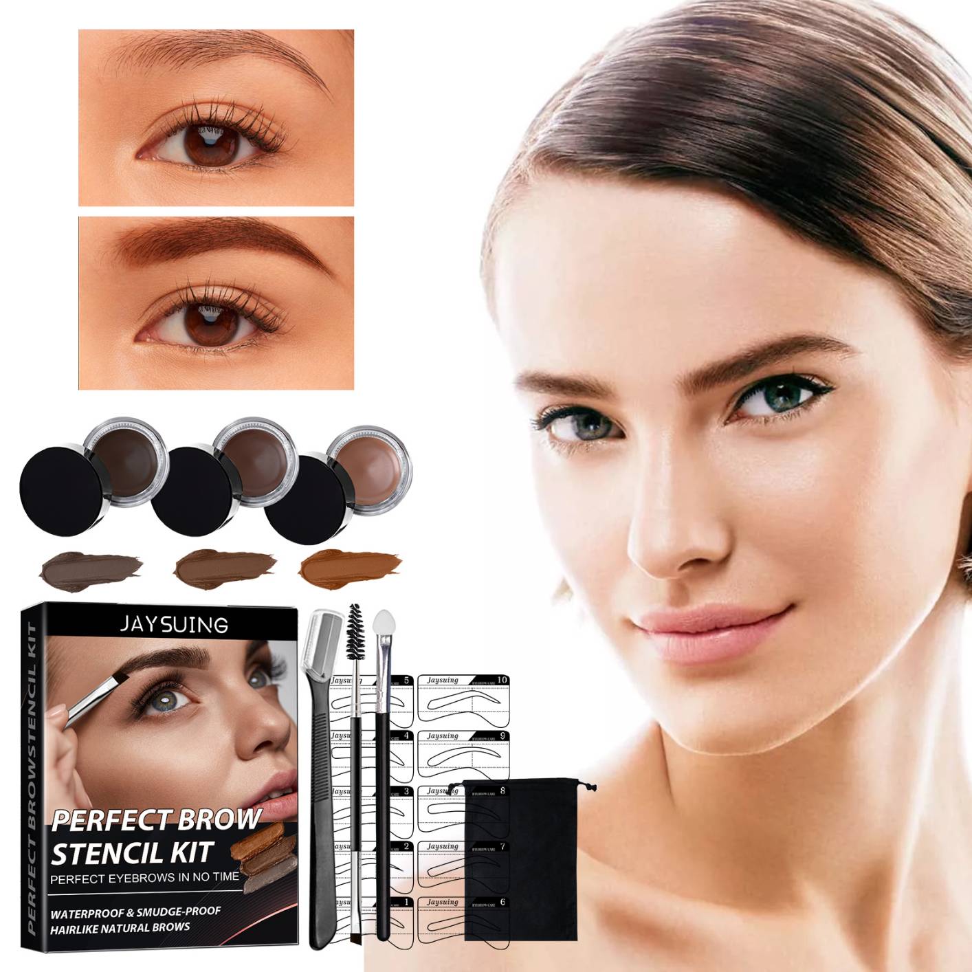 18Pcs Eyebrow Stamp and Eyebrow Stencil Kit, Professional Eyebrow Makeup Kit, Long Lasting Waterproof Smudge Proof Eyebrow Styling Pomade for Natural Brows