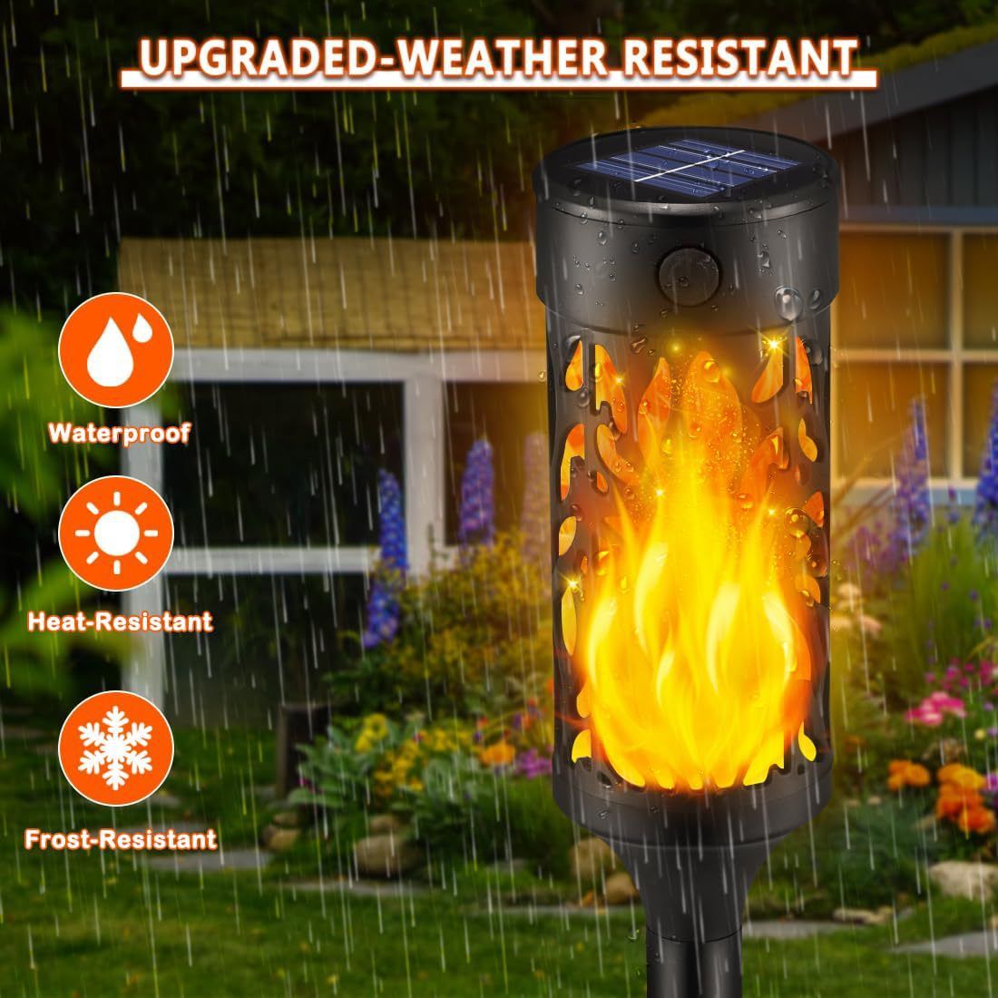  Round Solar Flickering Flame Light, Waterproof Outdoor Plug-in Spike Lamp, Auto On/Off LED Simulation Flame Atmosphere Landscape Light for Villa Garden Lawn Yard Decor