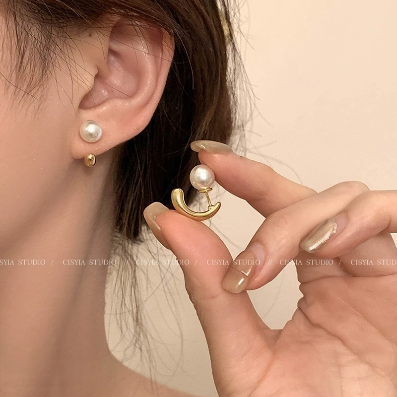 Women's Simple Front and Back Wearing Pearl Stud Earrings Jewelry Gift