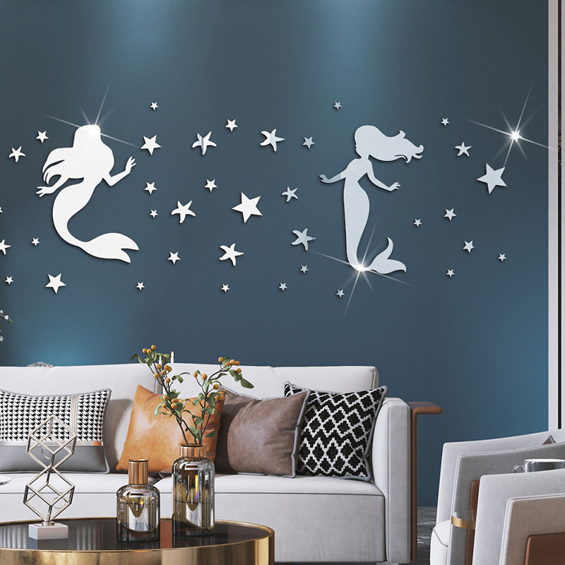 JM674 Mermaid Starfish Star Set Acrylic Mirror Sticker 3D Self-Adhesive DIY Cartoon Mirror Wall Sticker