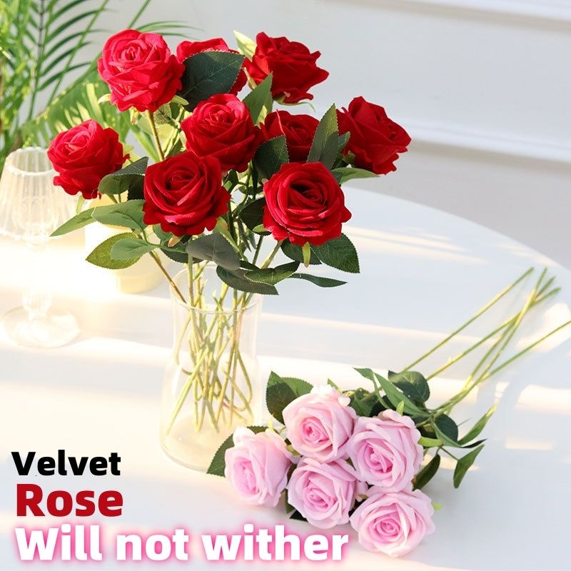 Velvet Rose, Simulation Flower, Rose, Valentine's Day, Fake Flower CRRSHOP Home Wedding Decoration Flower,Festival Decor ,Flannel rose