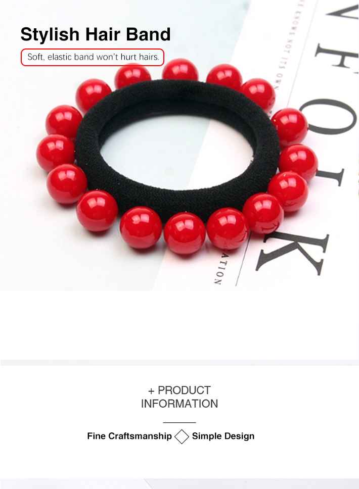 Tospino Women Red Small Pearl Seamless Elastic Hair Band Hair Circle Rope 50pcs