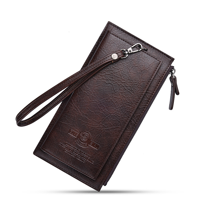 JC227 Men's Zipper PU Leather Wallet Business Male Long Card Holder Purse