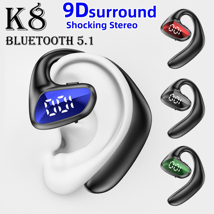 Bluetooth headset Earphones audio video M-K8 Monaural Earhook type business affairs Bluetooth headset With digital display waterproof motion Electric display High endurance CRRSHOP Men women 9D surround digital earphone Shocking Stereo