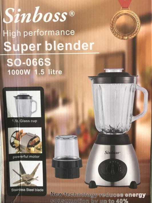 Sinboss High-Performance Super Blender Glass Cup Mixer 1000W - 1.5L