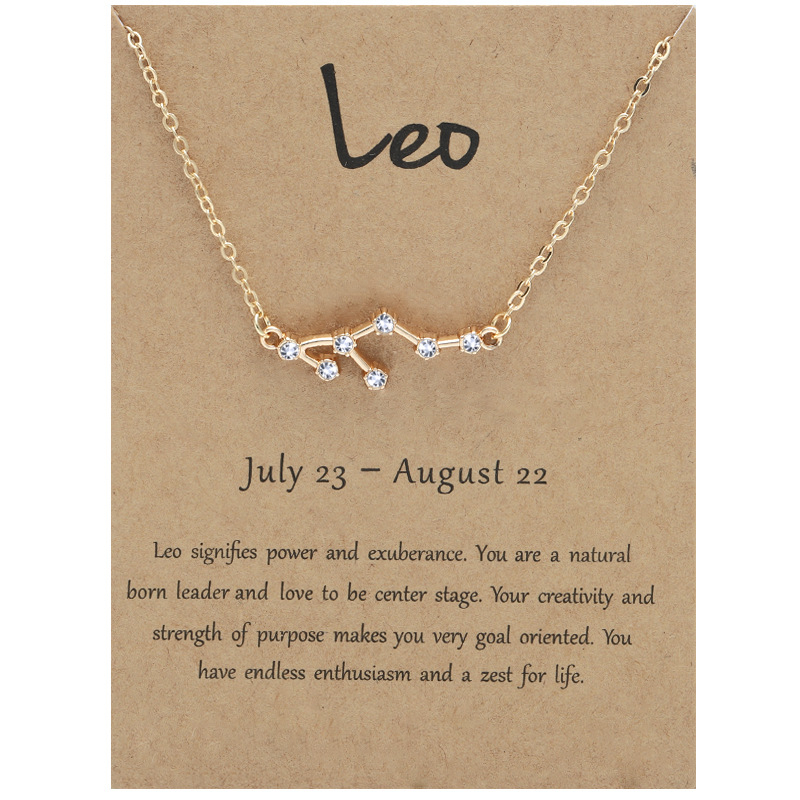 Netflix 12 zodiac signs with diamonds necklace ins brown card rhinestone collarbone chain