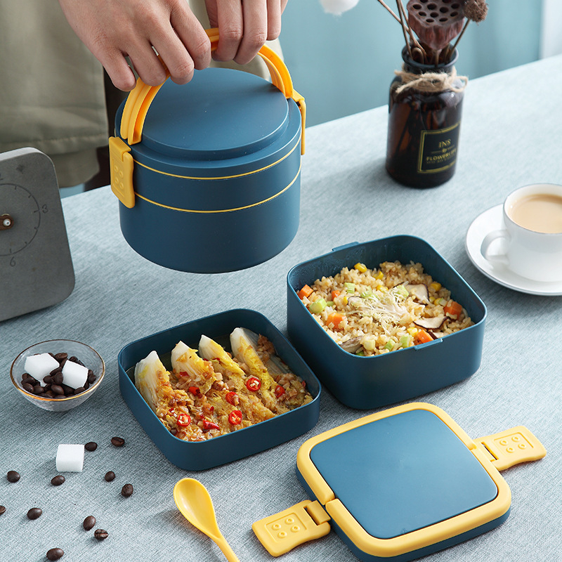 1300ml Portable 2 Layer Healthy Lunch Box Food Container Microwave Oven Lunch Bento Boxes With Cutlery Lunchbox