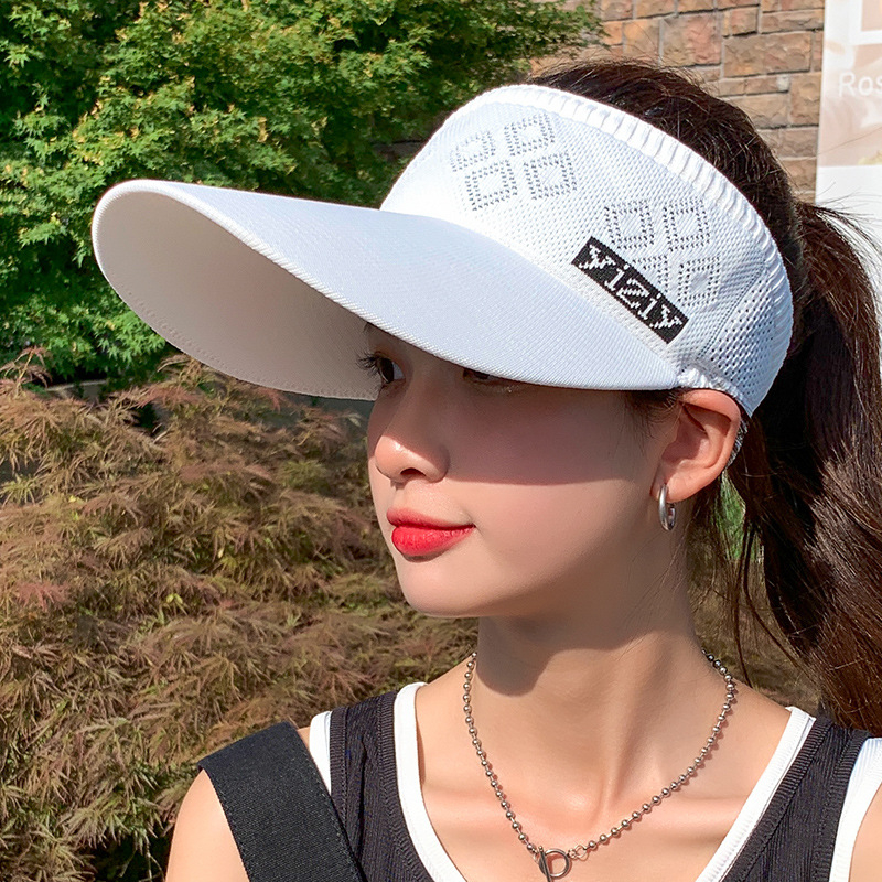 women's letter knit sun hat empty top sunscreen cap big brim for girls cycling UV protection