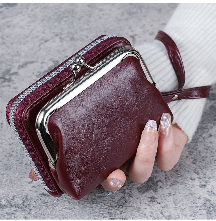 Women's Trifold Wallet Vintage Clasp Purse 4-inch Zip Coin Bag Clutch