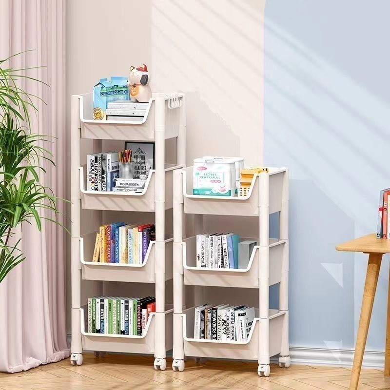 Mobile bookshelf rack floor multi-layer with wheels living room bedroom dormitory children's small bookcase trolley storage rack