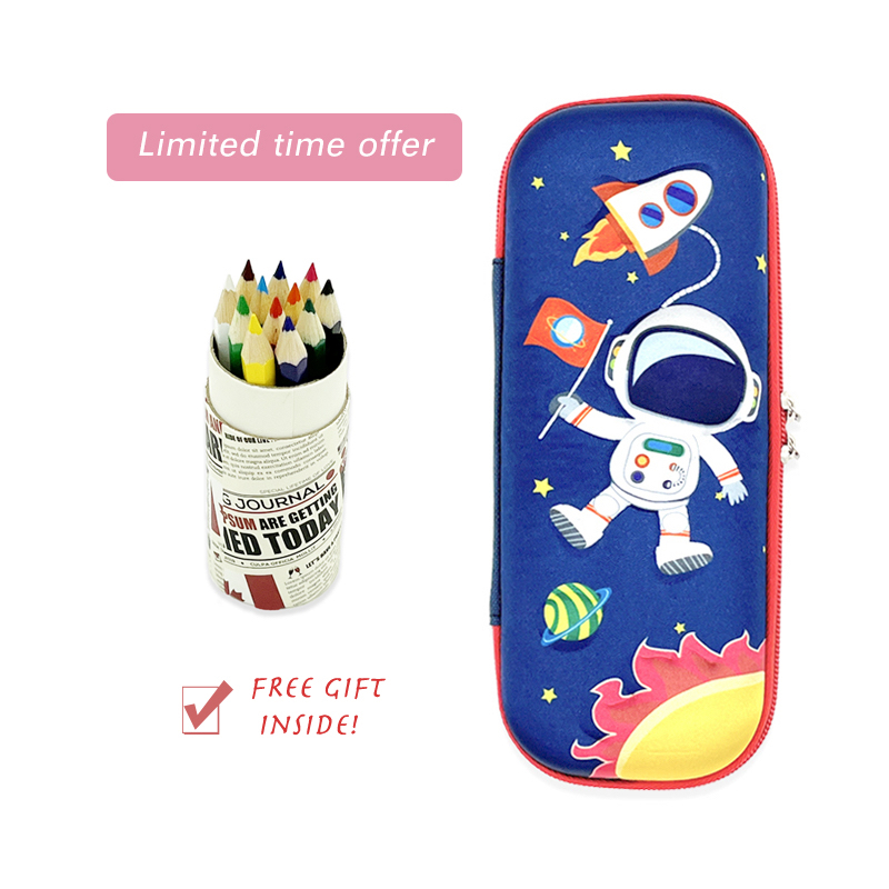 3D Embossed Pencil Box for Kids, Teens, Pencil Case for Boys, Astronaut, Spaceship, Anti-Shock, Multi Compartments, Large Capacity, School Supply, Stationery