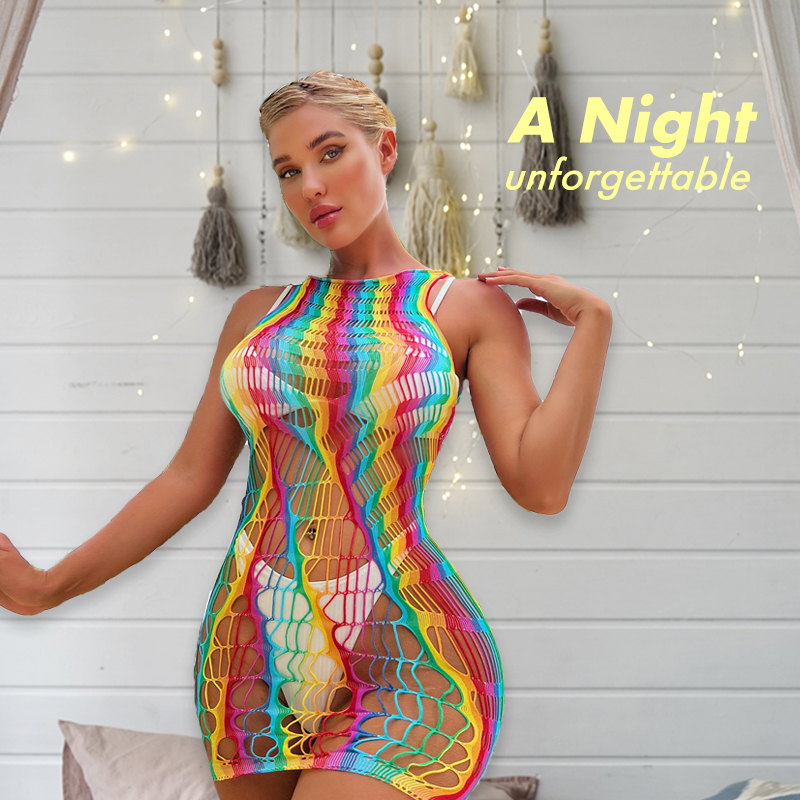 Dress, Beach Dress, Bikini, Sexy Lingerie, Skirt, Erotic Lingerie, Bedroom Dress, Nightdress, Fashion, Rainbow, Colorful, Fishnet, Free Size, Stretchable, 