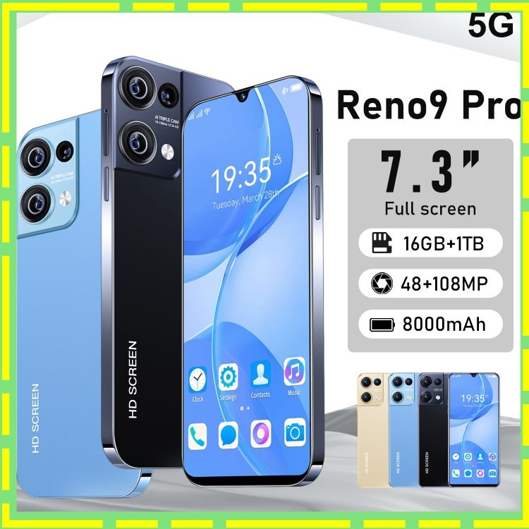 Reno9 Pro Android 7.3 inch drop screen Large screen high-definition 13 megapixel smartphone (2+16) all-in-one device GPS navigation front 48MP back 108MP 10 core 8000mAh 16GB + 1TB android 13 CRRSHOP high-quality GPS navigation mobile phone