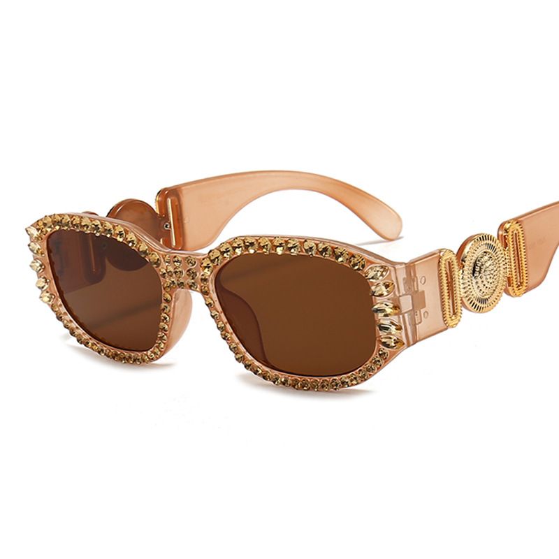 5280 Women's New Personality Inlaid Rhinestone Sunglasses Square-Framed Jelly-Colored Sunglasses
