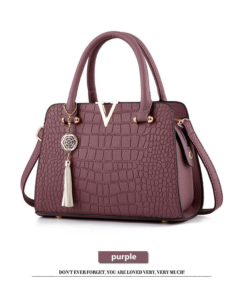 Crocodile leather women's bag V letter designer women's handbag