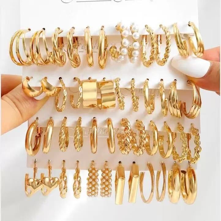 Gold Hoop Earrings Set for Women Multipack Fashion Dangle Heart Statement Pearl Earrings Jewelry for Birthday Party Gift