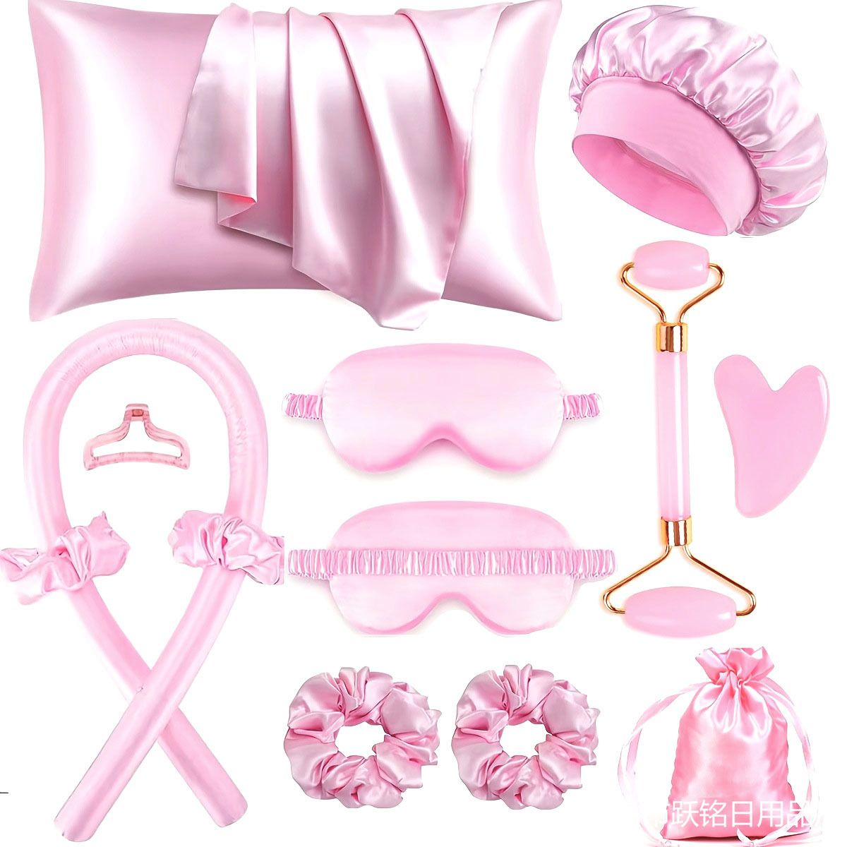 Heatless Curling Rod Headband Set, No-Heat Lazy Hair Curler with Satin Pillowcase, Sleep Mask, Shower Cap & Jade Roller, 4/6/9/11/12pcs Hair Care Kit for Overnight Curls, Soft Satin Hair Accessories for Women
