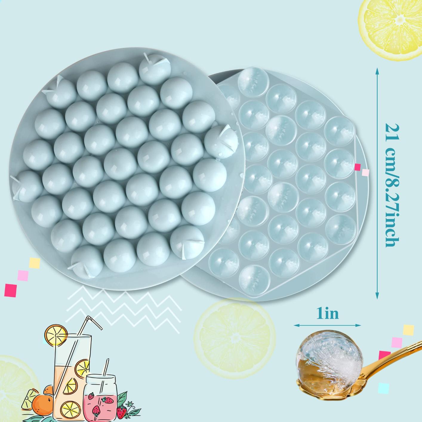 Hexagon Round Ice Cube Tray With Lid,Mini Circle Ice Ball Maker Mold for Freezer,37 PCS Sphere Ice Chilling Cocktail Whiskey Tea & Coffee