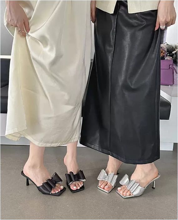 Bowknot Anti-Slip Sexy Pointed Toe Thin Heels Slides Fashion Bow Sandals for Women and Ladies
