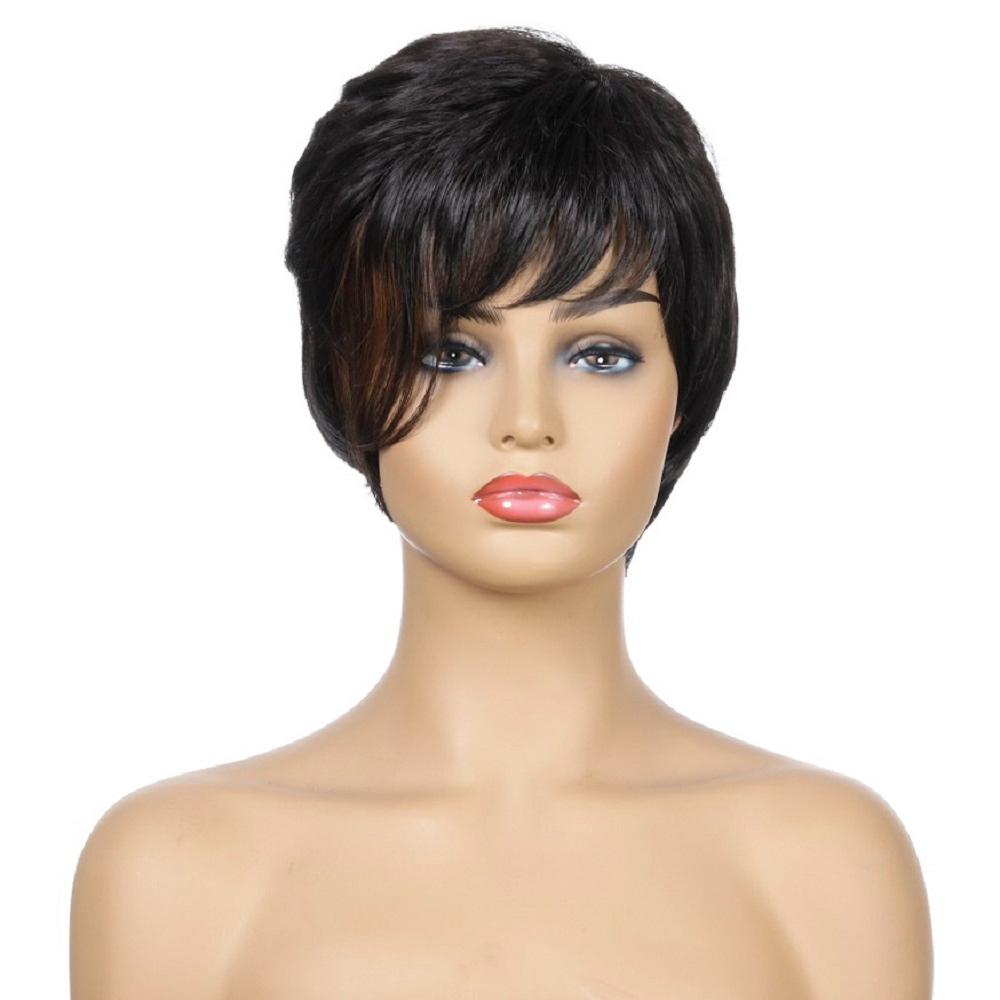 c8127/3707 Short Pixie Cut Wigs With Bangs Cute Brown Wig for Women Men Wigs Natural Looking Wig Heat Resistant Fiber Daily Party Wigs