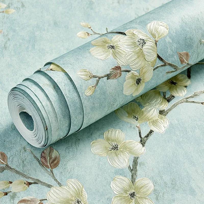 Green 3d Floral Embossed Wallpaper Living Room Bedroom Home Decor Wall Paper Roll Wedding Room Wall Covering Solid Flower Murals