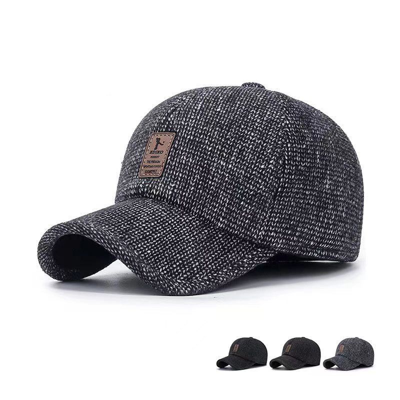 Unisex Cotton Fabric Winter Warm Baseball Cap With Ear Muff Solid Color Letter Logo Brimless Baseball Cap
