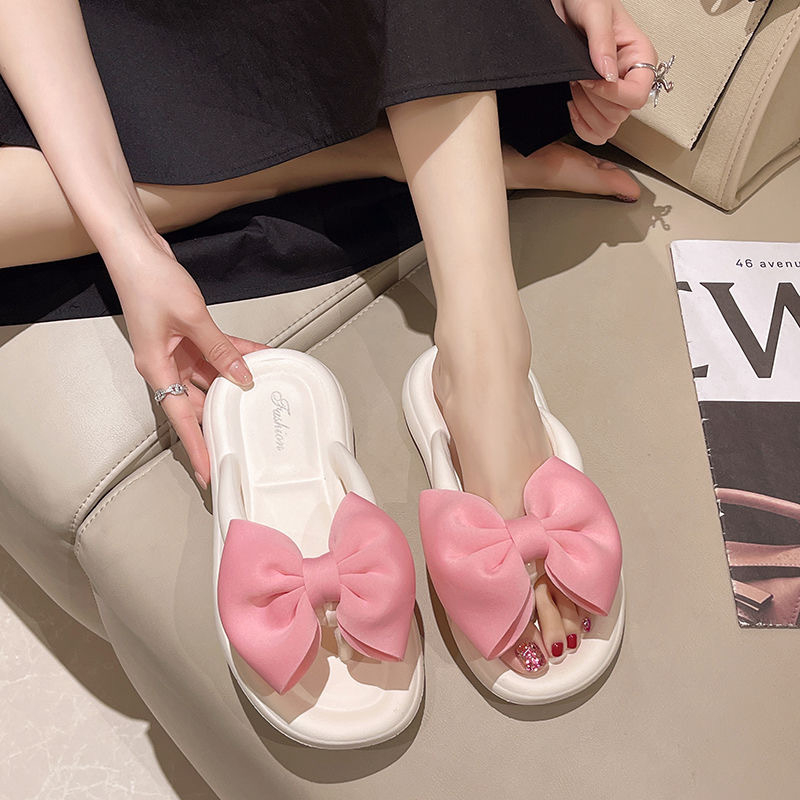 women's bow slippers, cute girl flip-flops, platform non-slip sandals