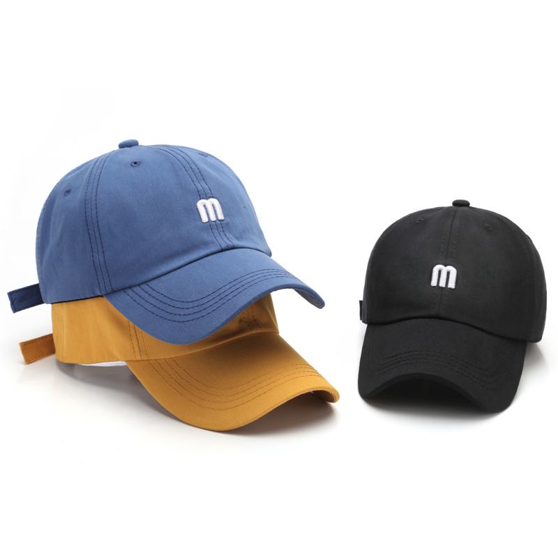 M letter embroidered duckbill cap for men all-match curved brim pure cotton soft top sun hat fashionable and simple women's baseball cap