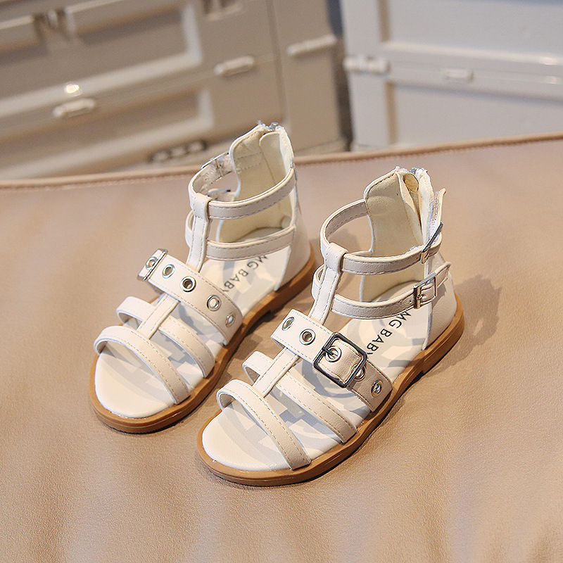 Women Girls Roman Shoes Open-toe Buckle Flat Casual Soft Bottom Sandals High Top Children's Beach Shoes
