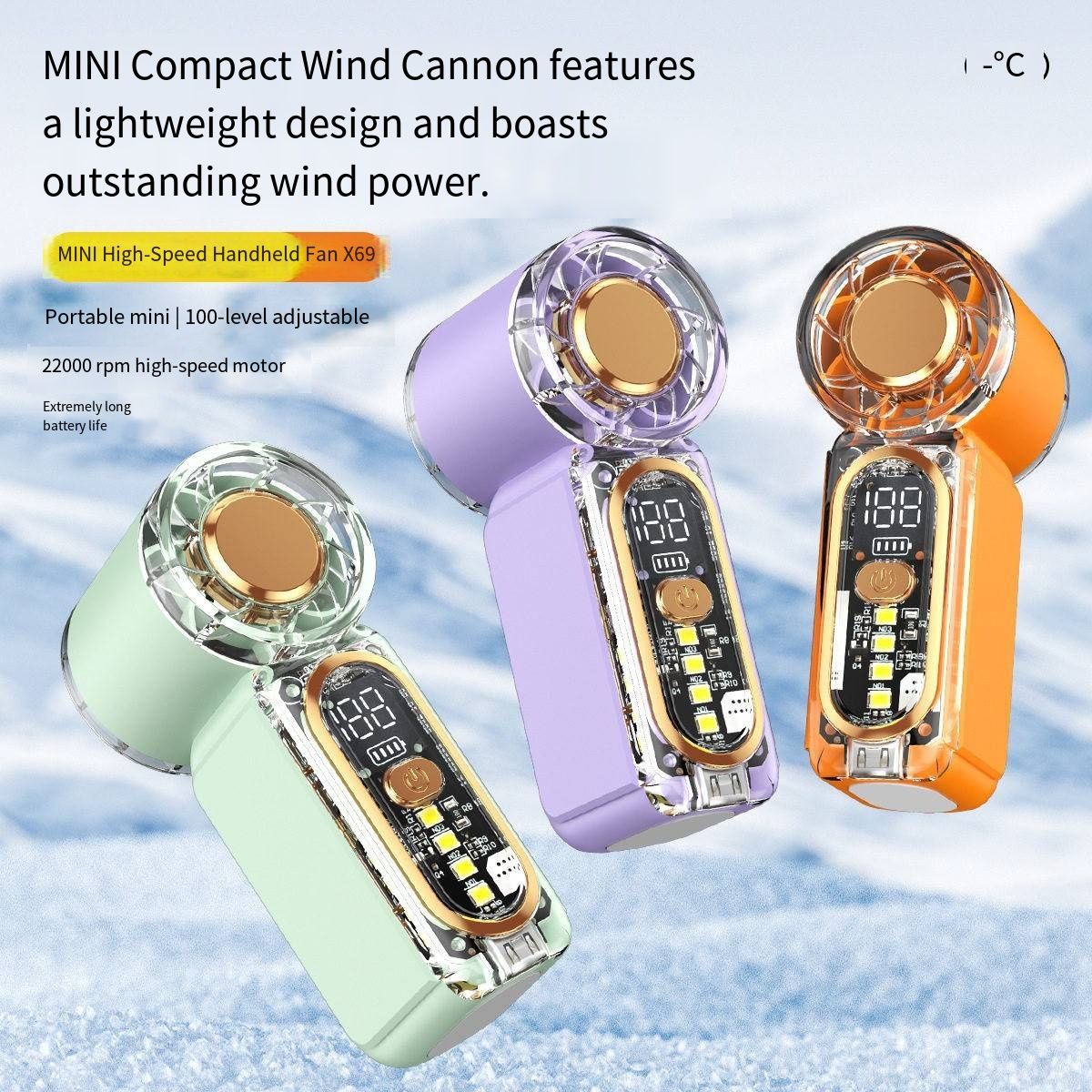 X699 Mini Handheld Turbo Fan, Digital LED Display Powerful High Speed Violent Wind Portable USB Rechargeable Personal Cooling Fan, Foldable Pocket Electric Fan for Outdoor Travel Camping Office Makeup Sports