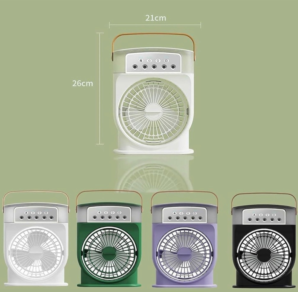 Potable Ice Mist Fan, Polaire Mist Fan, Rechargeable Desktop Mini Misting Fan with 7 Colors Light, Portable Air Cooler, Three Wind Speeds, Timer, for Home, Office 