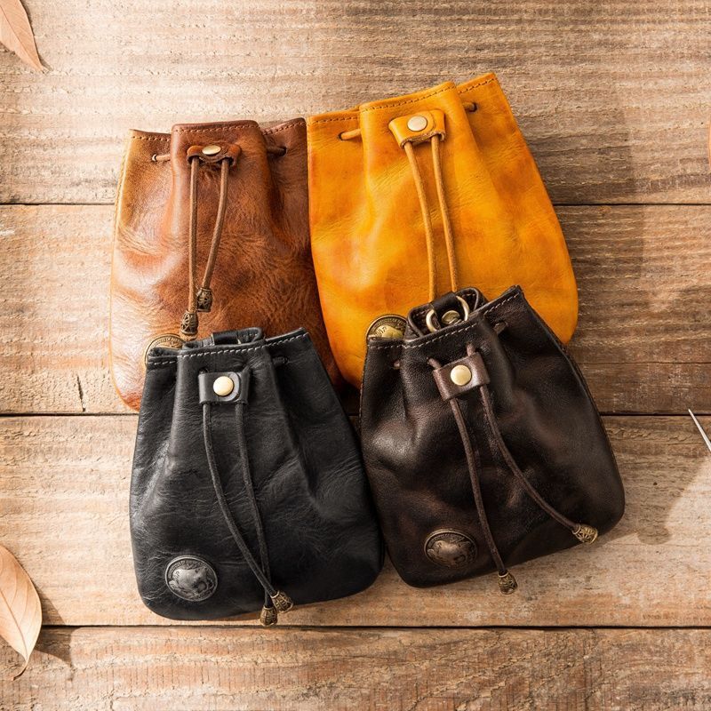Handmade Coin Key Pouch Soft Texture Vintage PU Mini Purse Multi Functional Storage Bag for Men Daily Use
