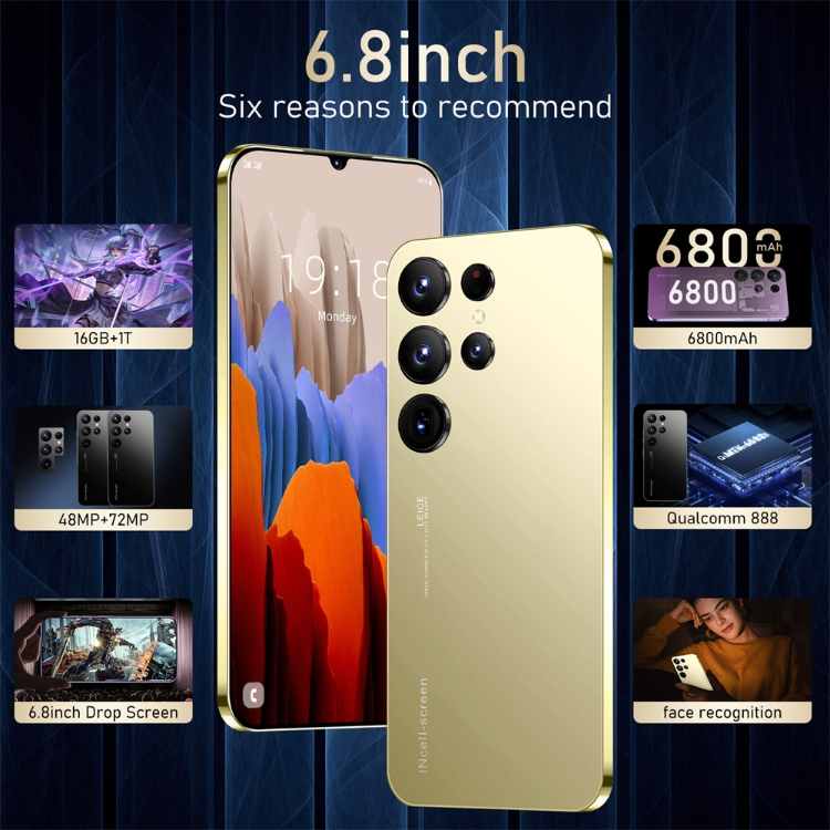 Smart Phone 5 million pixels S23 Ultra+6.8-inch large screen Android 8.1 All-in-one machine gold silvery black blue green purple phone CRRSHOP Smartphones navigation Photography
