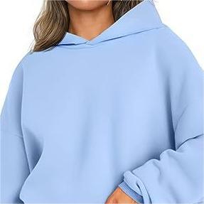 YDJR805 Women's Casual Hooded Pullover Sweatshirt Loose Solid Color Top