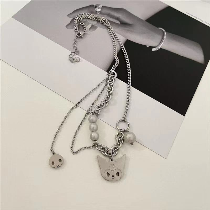 X91 Women's Pearl Tassel Panels Kulomi Pendant Necklace Collarbone Chain
