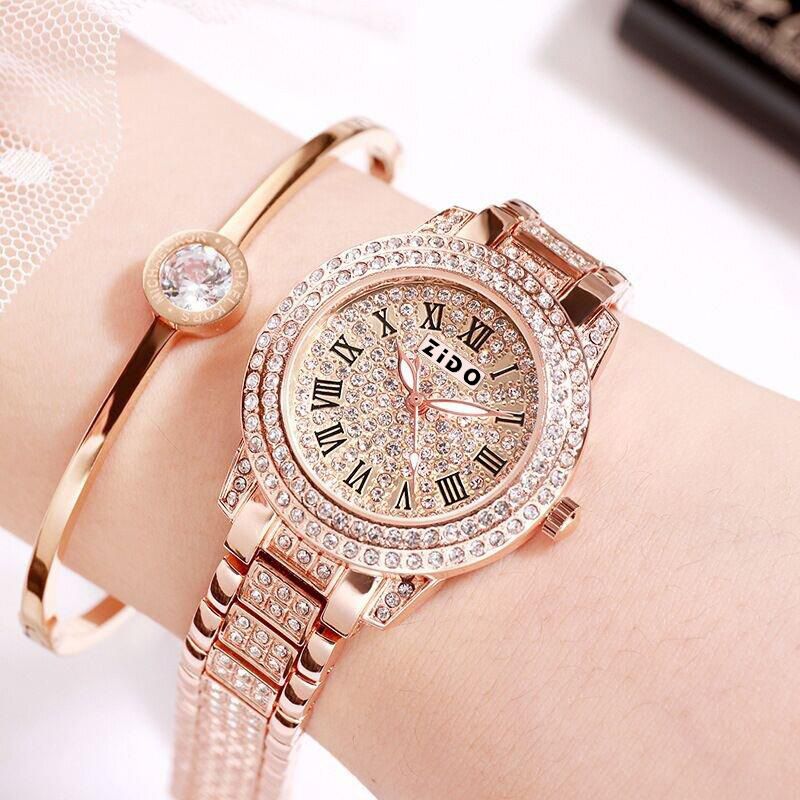 Women's Fashion Inlaid Rhinestone Sports Watch Round Waterproof Watch