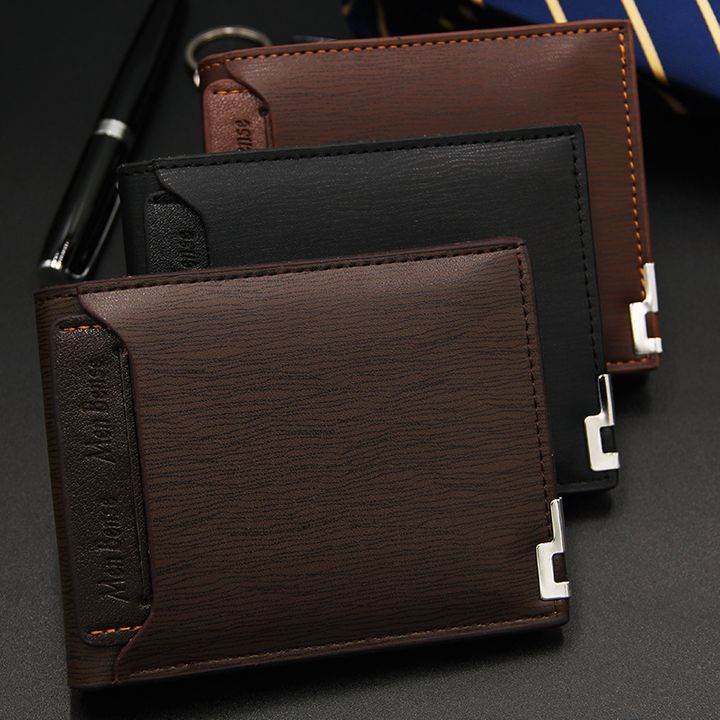 Men Leather Wallet Male Genuine Purse Money Clip Bag Short Small Credit Card Holder Coin Pouch Gift Black 12cm*9.5cm