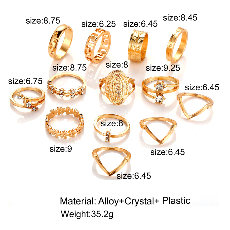 050105A2 13 Pieces Stackable Joint Knuckle Midi Finger Ring Sets,Boho Vintage Crystal Snake Sunflower Moon Star Crown Rings for Women Teen Girls