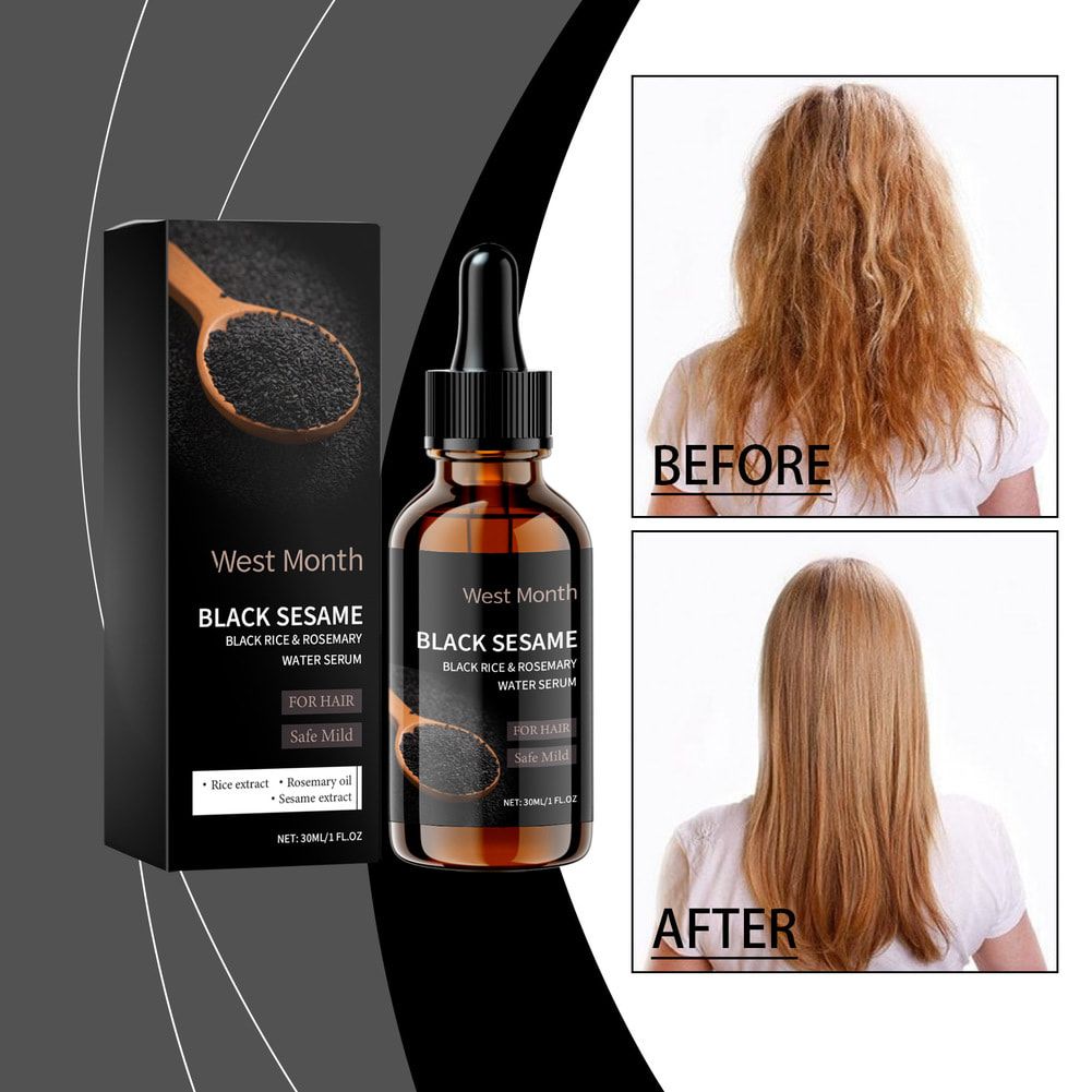 WEST MONTH 30ml Black Sesame Hair Strengthening Oil Ginger Biotin Essential Oils Nourishing Treatment Split Ends Dry All Types