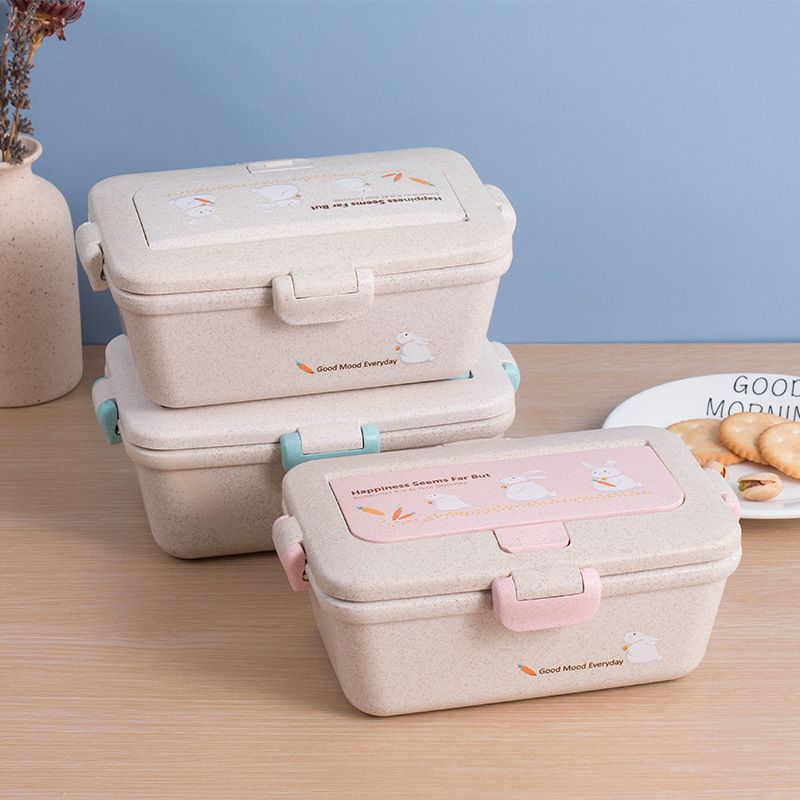 Microwave Safe Wheat Straw Lunch Box, 950ml Portable Bento Box with Phone Stand, Leakproof Food Container with Fork for Office & School Meals

