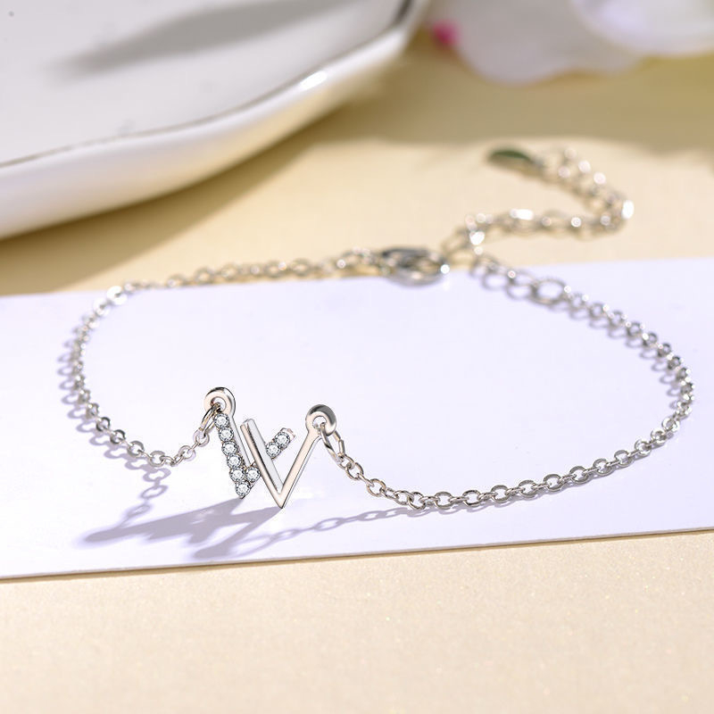 S123 Women's Simple W Letter Set Diamond Silver-plated Bracelet Jewelry Gift