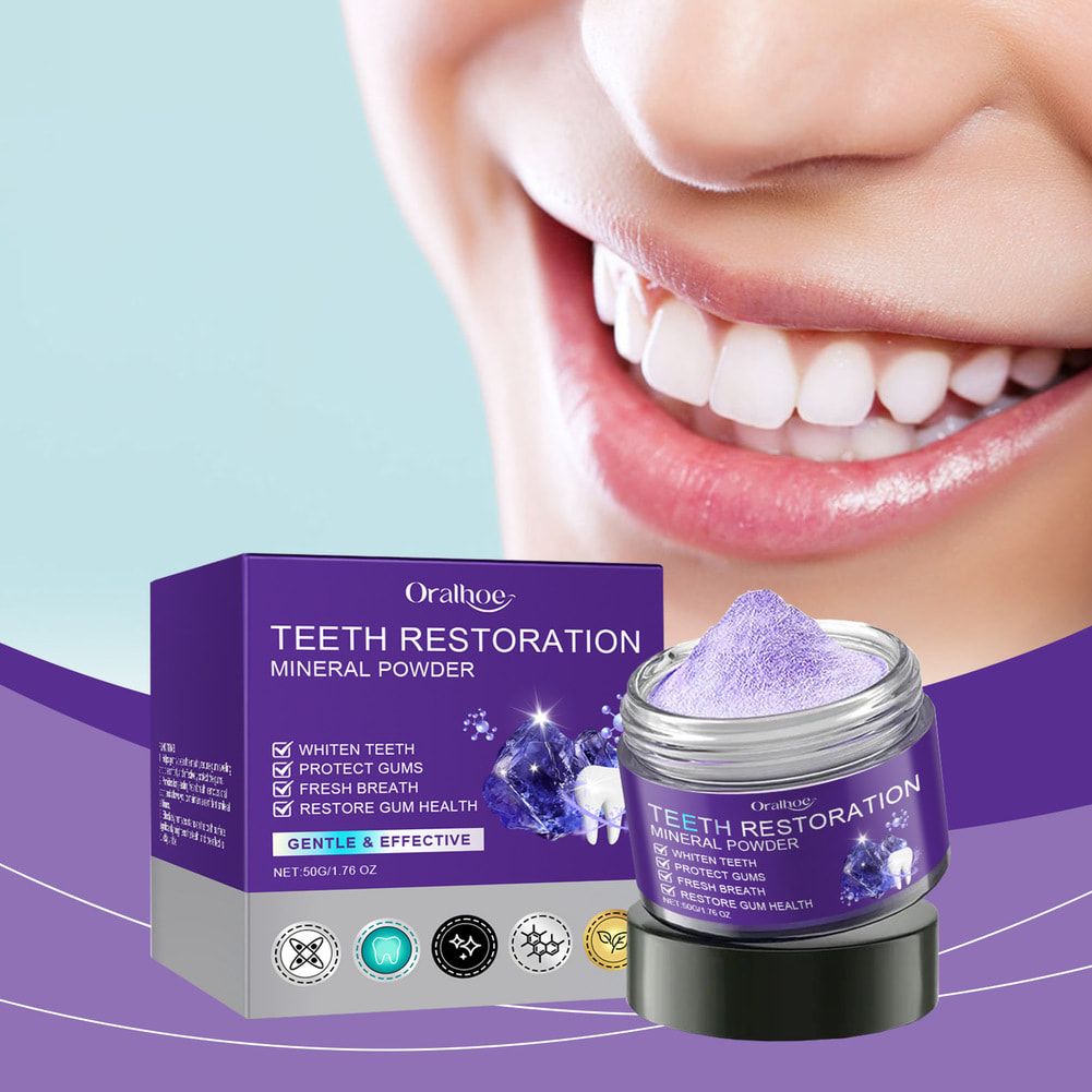 ORALHOE Teeth Restoration Mineral Powder,Teeth Whitening Powder Toothpaste Remove Plaque Stains Cleaning Oral Hygiene For Gum Health Dental Bleaching Tools Care