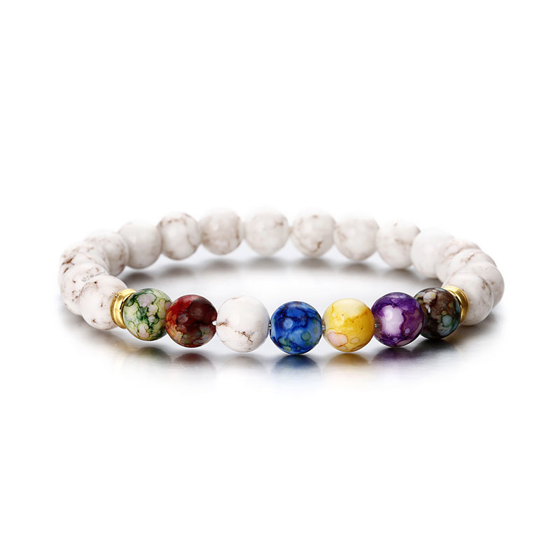 ns8 Color Block Chakra Beaded Bracelet Natural Onyx Stone Yoga Energy Bracelet