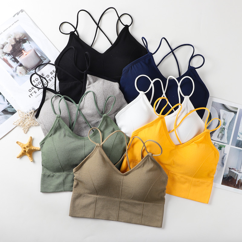 820 Women Fitness Yoga Sports Low Posture Seamless Cross Deep Hide Coverage Fat Full Back Chest Wrapped Bra Tube Top Back Bra
